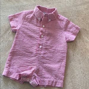 Bailey Boys Red & White seersucker gingham 3 month